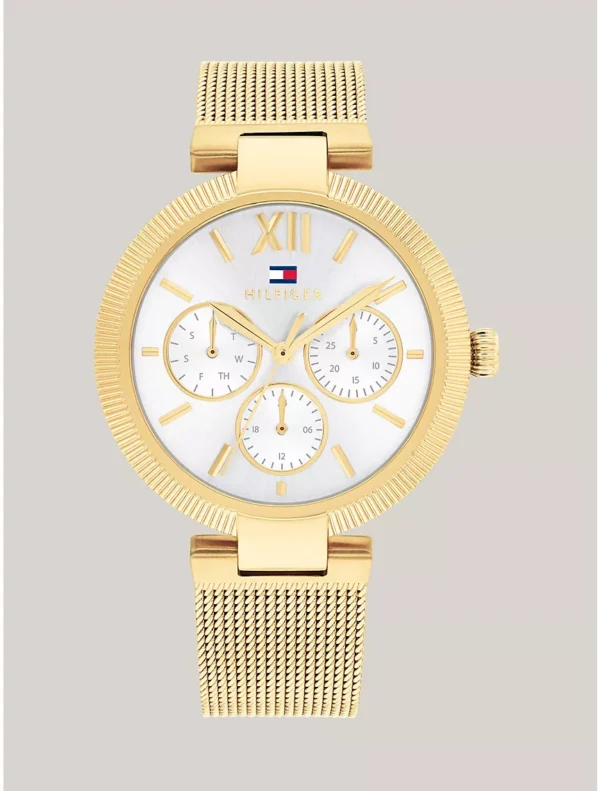 36MM Multifunction Gold-Tone Mesh Watch