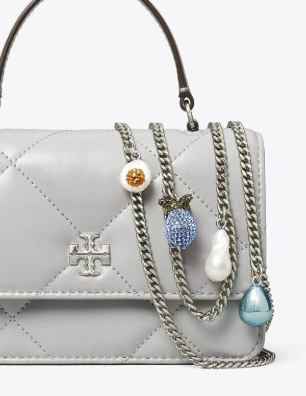 KIRA DIAMOND QUILT CHARM MINI TOP HANDLE CHAIN WALLET GRAY